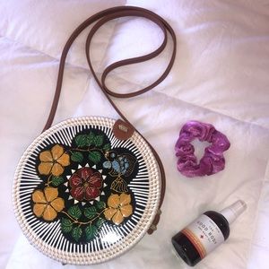 White, Round Balinese Crossbody Bag